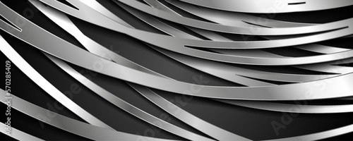 Silver metallic waves on dark background. Geometric concept vector design