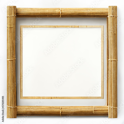Bamboo frame isolated border made of wooden brown bamboo sticks of square shape. Japanese or african jungle style realistic 3d empty banner or photoframe. Signboard menu for tiki beach bar decor © Ekaterina