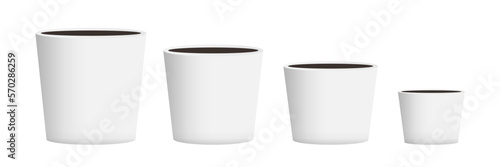 Set of white realistic plant pot vector mockup