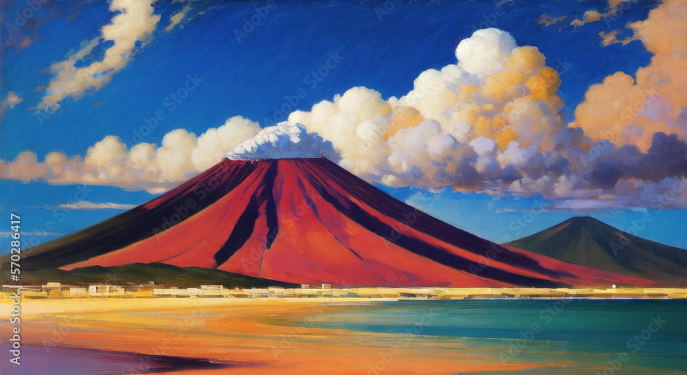 Volcano erupts natural disater landscapes digital painting illustation. Ai generated for instagram Volcano erupts natural disater landscapes digital painting illustation. Ai generated for instagram