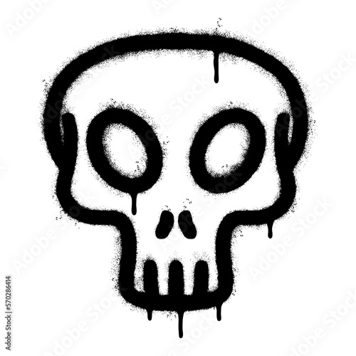 Spray Painted Graffiti skull icon Sprayed isolated with a white background. graffiti skull symbol with over spray in black over white.