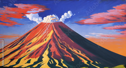 Volcano eruption smoke landscapes digital painting illustation. Ai generated for canvas wall art