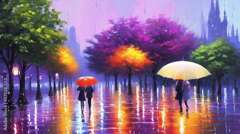 Rainy day landscape illustration painting ai generated artwork for social media, wall painting Rainy day landscape illustration painting ai generated artwork for social media, wall painting