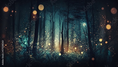 Night forest  bokeh  full off details  high quality  natural lights  galaxy overhead