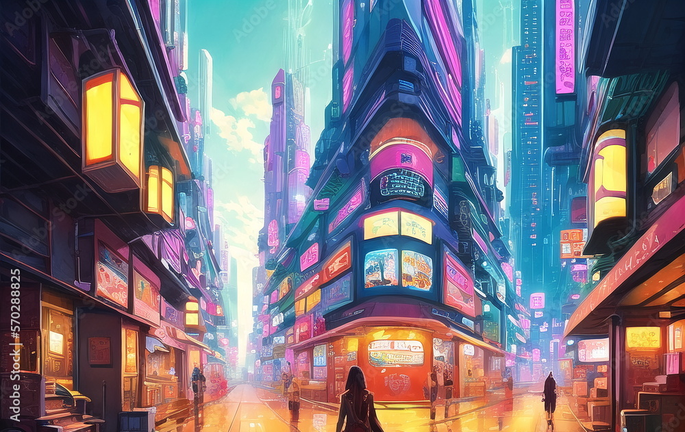 Cyberpunk Poster 80s style. Retro style, neon, futuristic, landscape, night city, ai generated