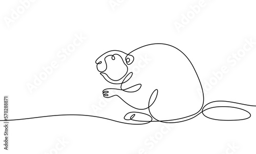 Beaver. An animal drawn with a continuous line. Banner. Vector flat illustration