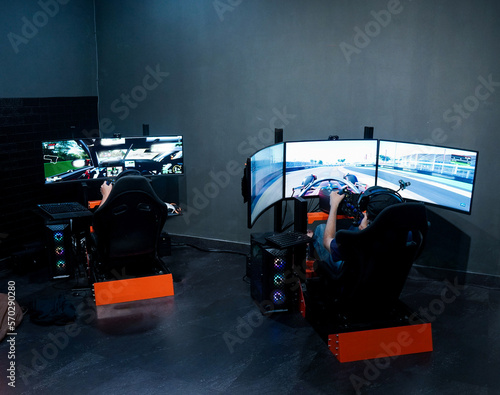 professional gamer playing online car racing