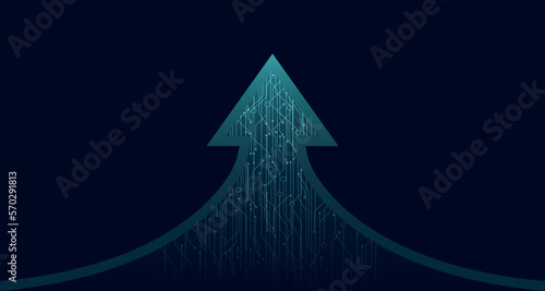 vector with arrow pointing up. neon arrow with chips inside