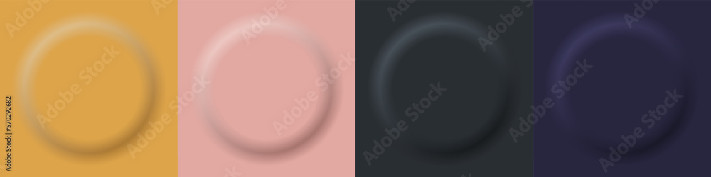 Set of neomorphic round backgrounds in gold, pink, black and blue. Background for your design, text, product. Vector EPS 10 Set of neomorphic round backgrounds in gold, pink, black and blue. Background for your design, text, product. Vector EPS 10