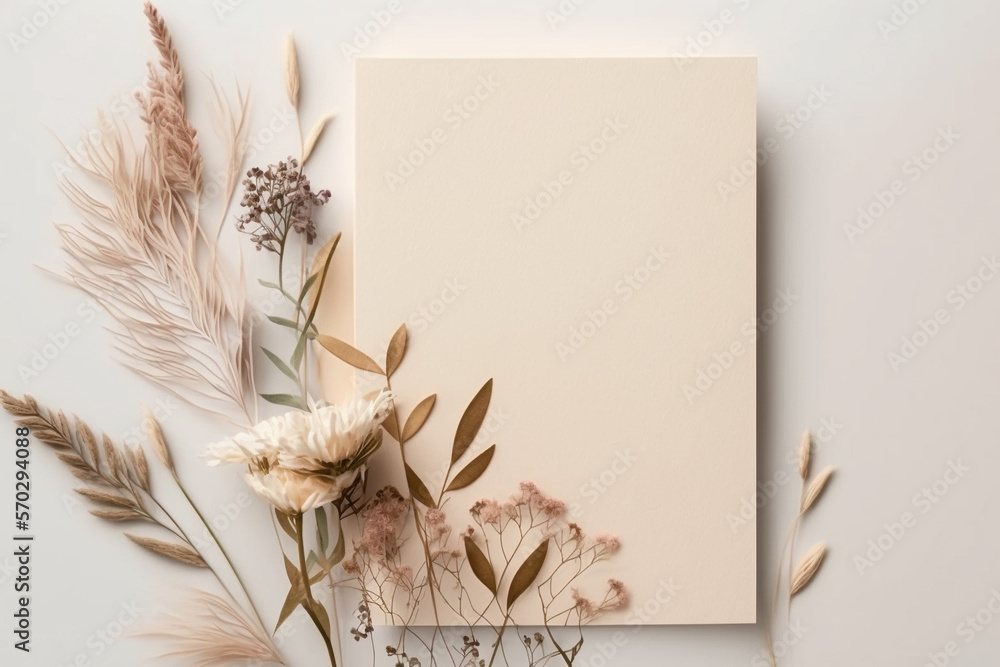 Invitation card blank mock up. Bohemian trendy chic background pattern ...