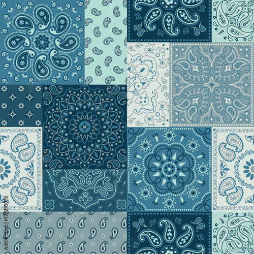 Paisley bandana fabric patchwork wallpaper vintage vector seamless pattern