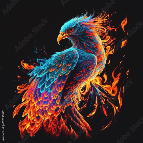 phoenix flames with neon colors ai generated image