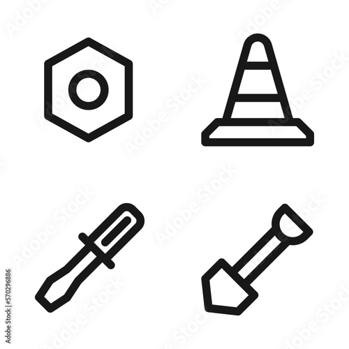 Labor Day icons set = screw, cone, screw tools, spade. Perfect for website mobile app, app icons, presentation, illustration and any other projects