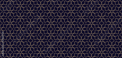 Abstract geometric seamless pattern in Arabian style. Vector ornamental lines texture, elegant floral lattice, mesh, net. Traditional luxury background. Elegant gold and black ornament, repeat design