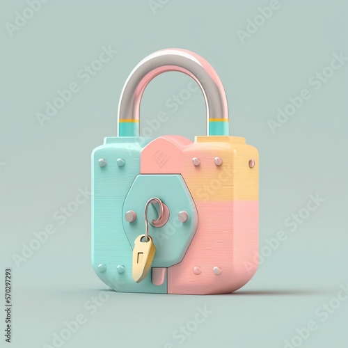 colorful lock isolated on pastel background with pastel colors, generative ai photo