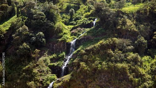 Waterfall on the side of the mountain above Banos, Ecuador