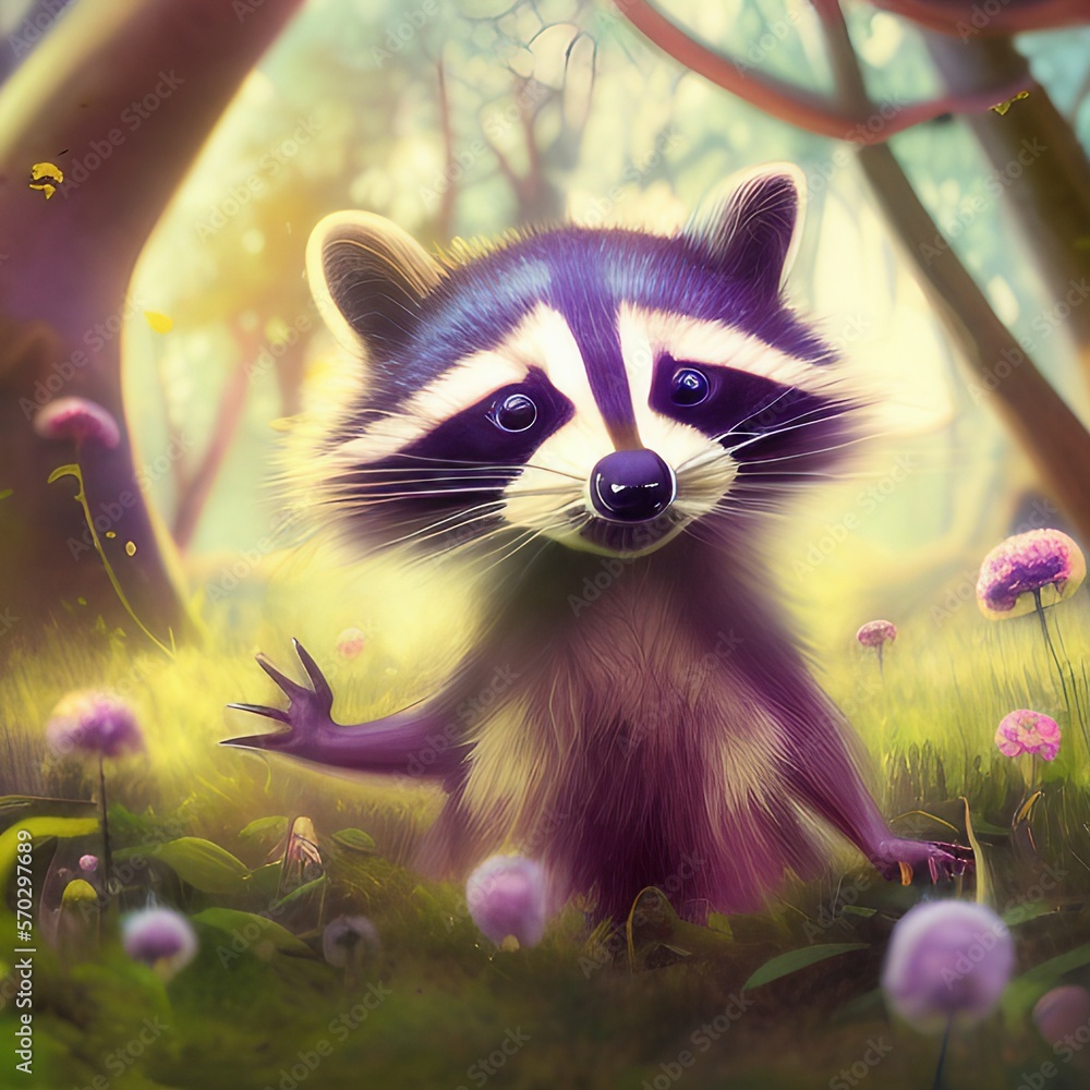 funny raccoon cartoon style illustration with generative ai