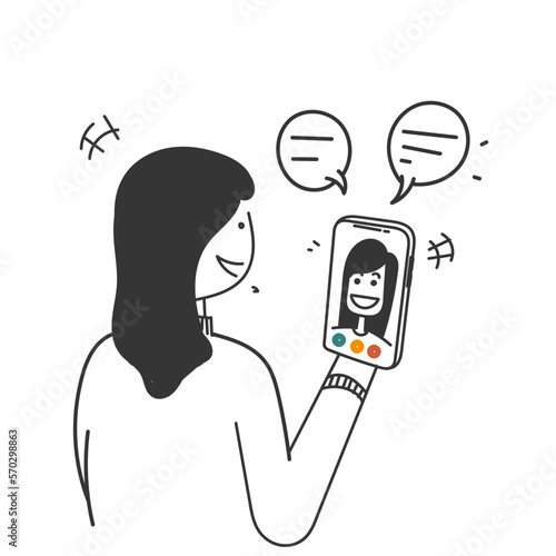 hand drawn doodle Person having a video call illustration vector