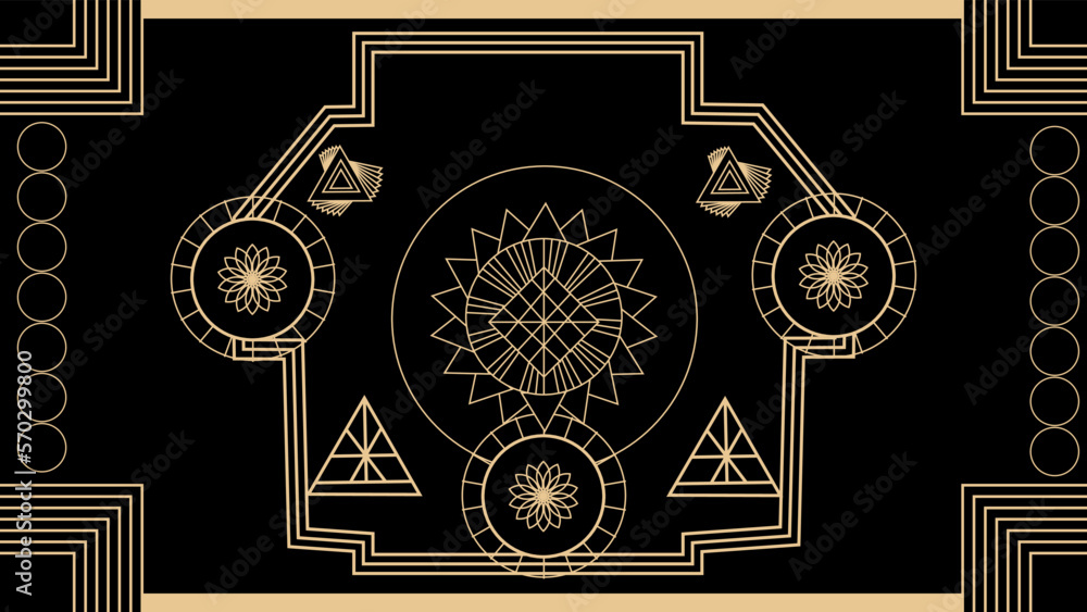 pattern with elements gold, black, geometric, vector, glowing