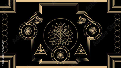 pattern with elements gold, black, geometric, vector, glowing