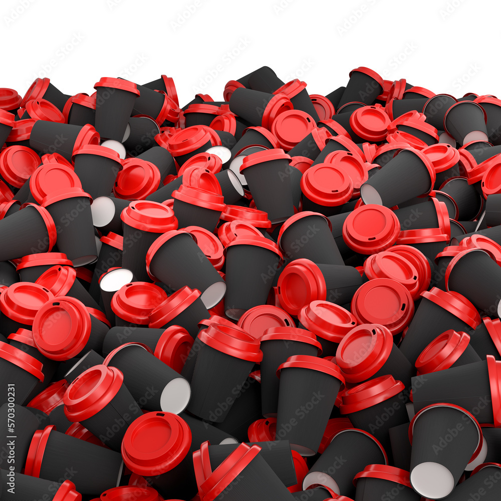 Obraz premium Heap of paper coffee cups for cappuccino, americano, espresso, mocha, latte