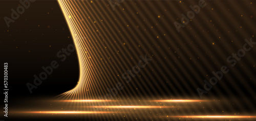 Elegant golden glowing scence with lighting effect sparkle on black background. Template premium award design.