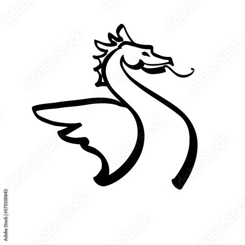 Chinese dragon. A calligraphic graphic element drawn by hand. Vector illustration