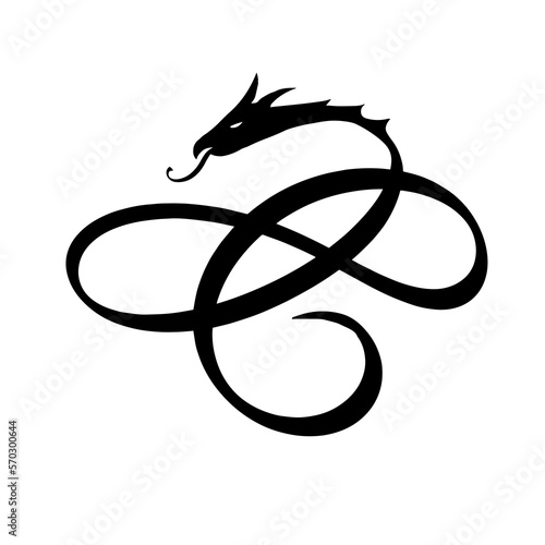 Chinese dragon. A calligraphic graphic element drawn by hand. Vector illustration