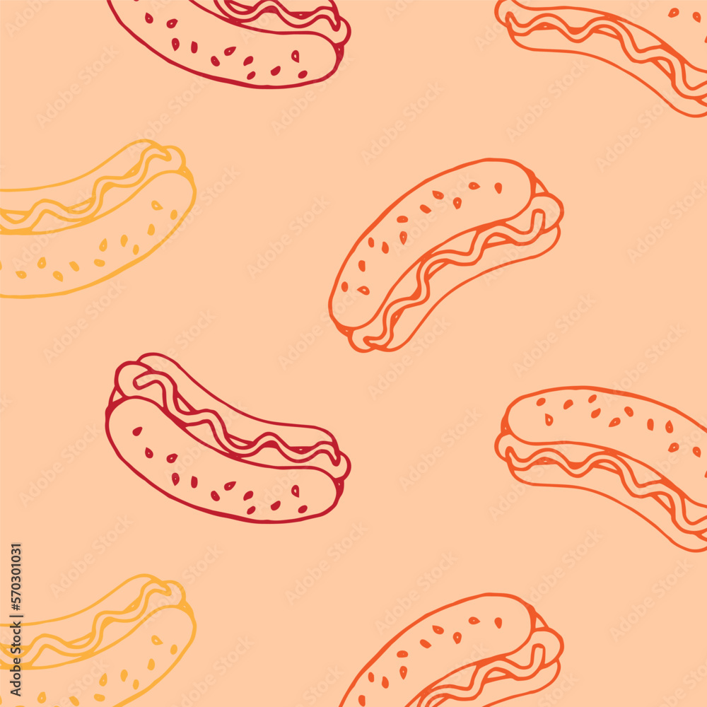 colorful hot dog pattern on isolated beige background colorful hot dog pattern on isolated beige background