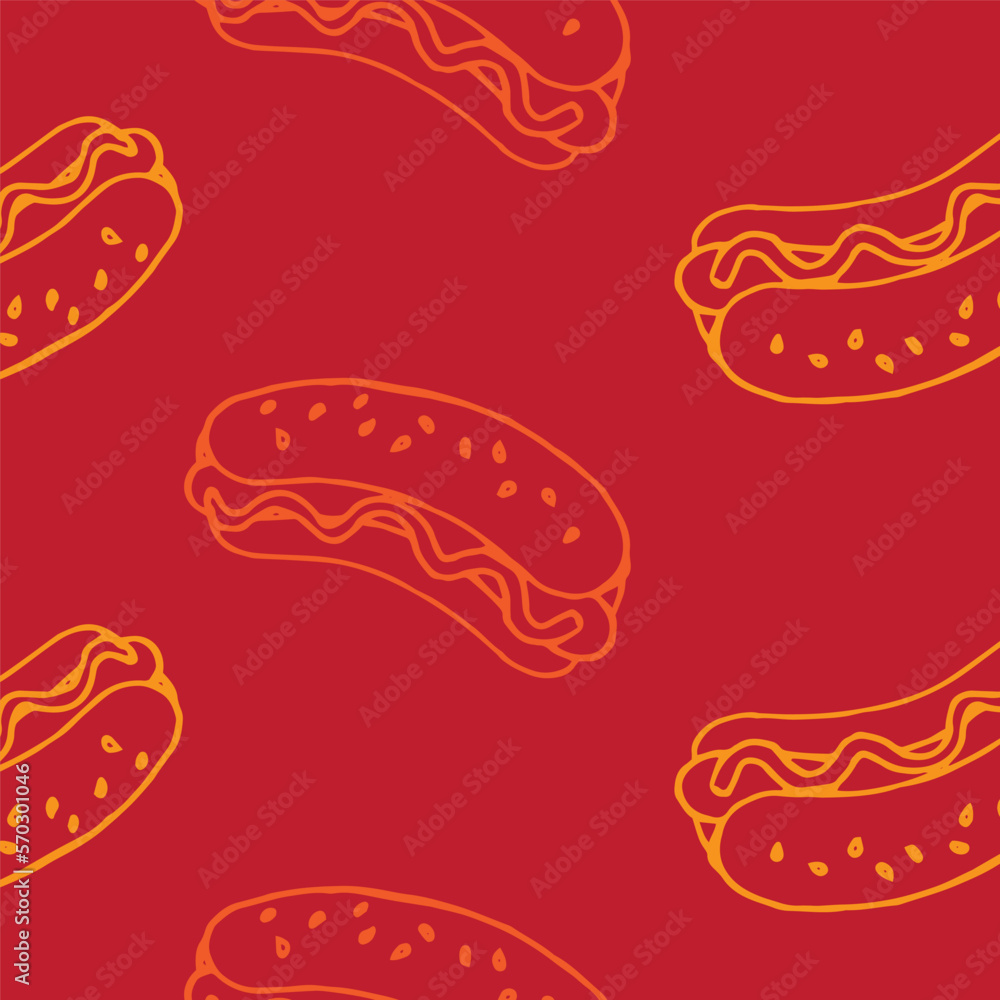 colorful hotdog pattern on isolated red