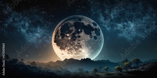 Full moon in night starry sky. Generative AI