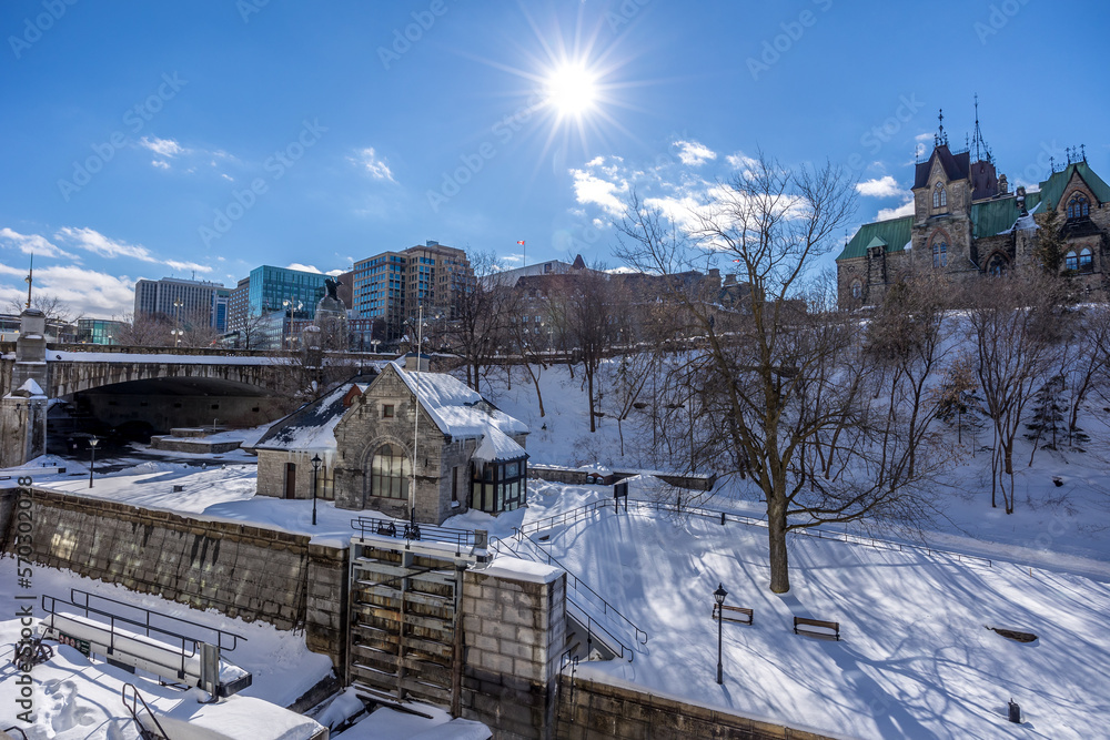 Having a walk in the Majors Hill Park in downtown Ottawa Canada with view to historical buildings at a cold but sunny day in winter. Having a walk in the Majors Hill Park in downtown Ottawa Canada with view to historical buildings at a cold but sunny day in winter.