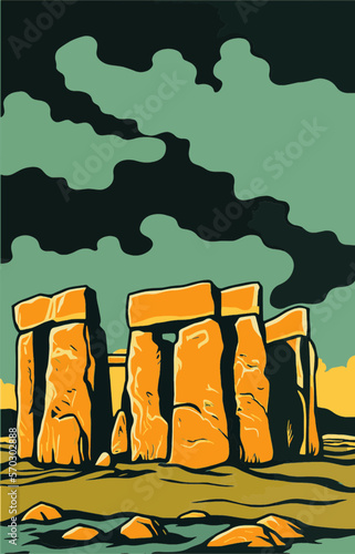 Stonehenge Travel Poster Vector Art