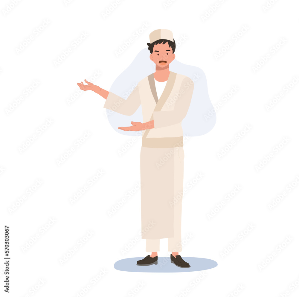 Male sushi chef saying Hi and introduce shop to customer.welcome. Flat vector illustration. Male sushi chef saying Hi and introduce shop to customer.welcome. Flat vector illustration.