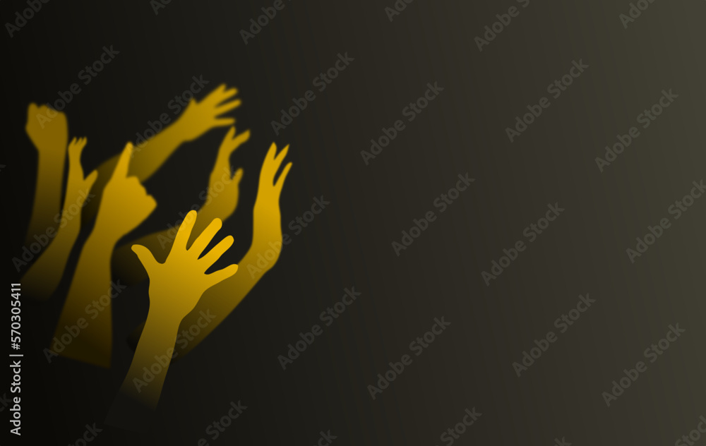 Hands in worship as a dark backdrop for a poster or announcement - obrazy, fototapety, plakaty 