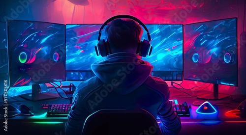 Professional eSports gamer in action playing on his computer