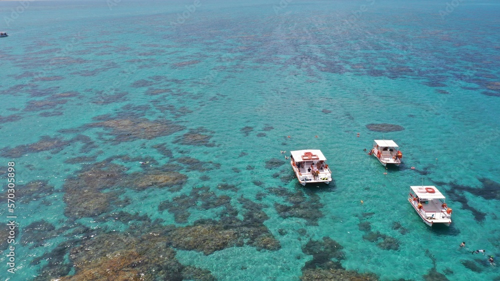Obraz premium Wonderful aerial view of Maracajau Beach and its Coral reefs near Natal in Rio Grande do Norte, Brazil 
