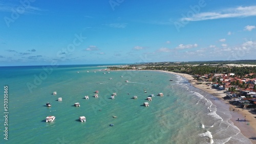 Wonderful aerial view of Maracajau Beach and its Coral reefs near Natal in Rio Grande do Norte, Brazil 