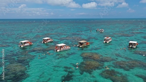 Wonderful aerial view of Maracajau Beach and its Coral reefs near Natal in Rio Grande do Norte, Brazil 