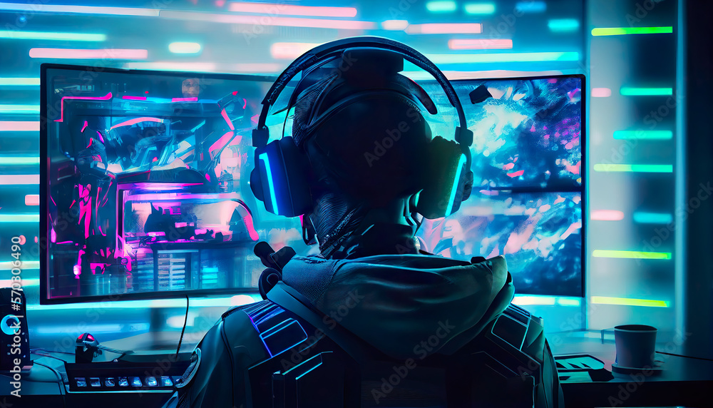 Obraz premium Professional eSports gamer in action playing on his computer