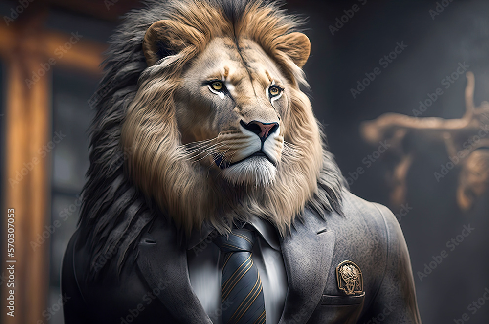 Naklejka premium portrait of lion dressed in a formal business suit