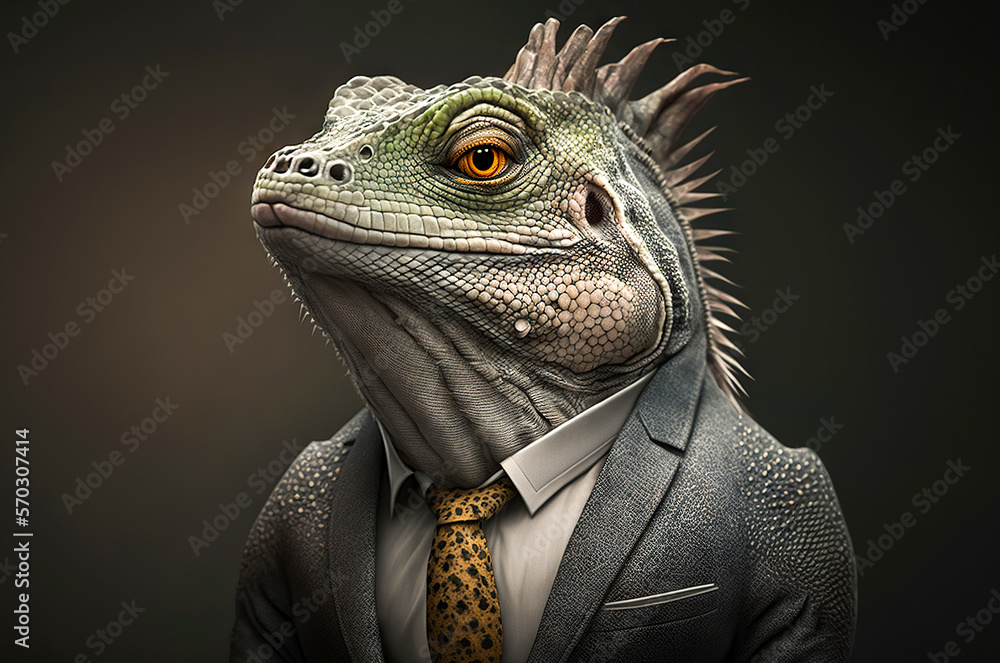 portrait of lizard dressed in a formal business suit portrait of lizard dressed in a formal business suit