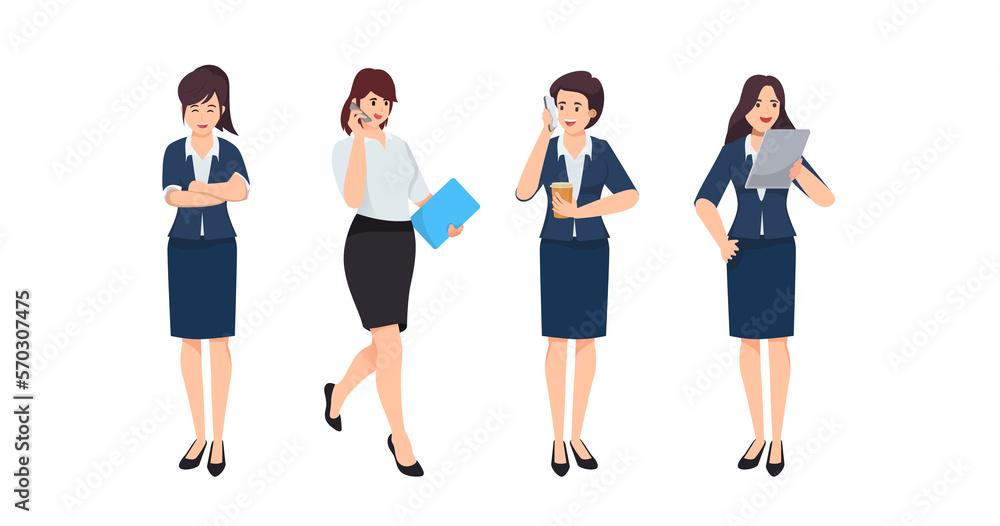 Young businesswomen wearing formal costume,in cartoon character,