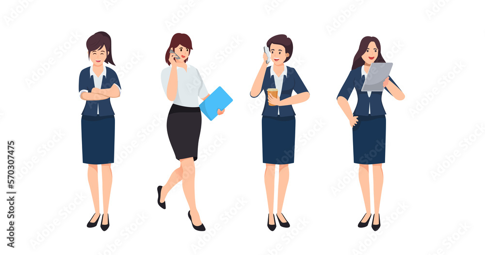 Young businesswomen wearing formal costume,in cartoon character, Young businesswomen wearing formal costume,in cartoon character,