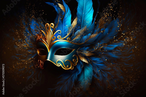 Blue Venetian mask. Generative AI © AIproduction
