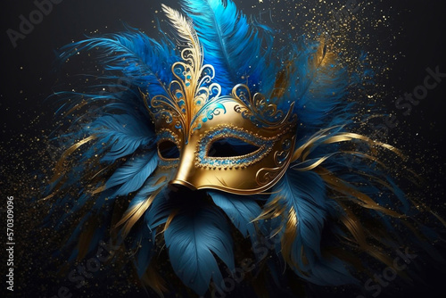 Blue venetian carnival mask. Generative AI © AIproduction
