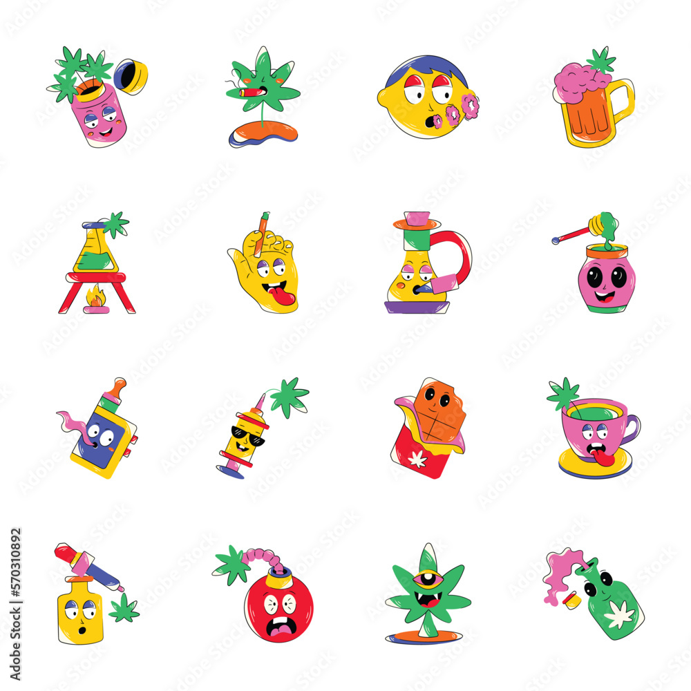 Pack of 16 Flat Weed Stickers

