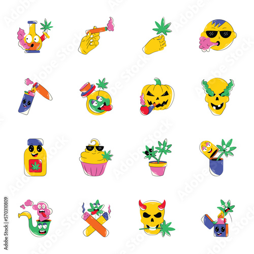 Smoking Weed Stickers Pack in Flat Style 


