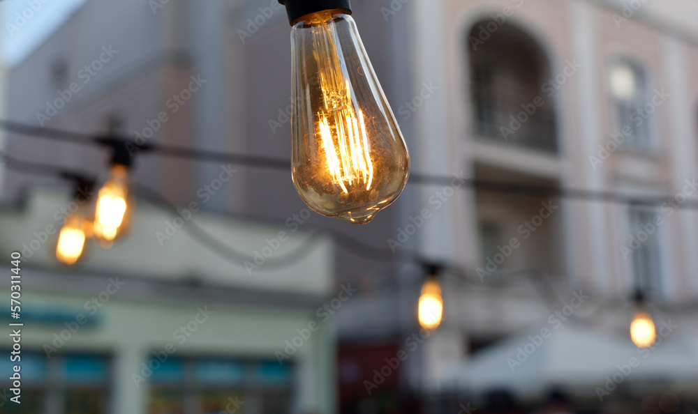 Exterior. Garland of light bulbs Exterior. Garland of light bulbs
