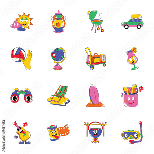 Fun Outdoor Activities Stickers Collection in Flat Style 

